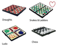 Travel Board Games Magnetic Set of 4 Chess Ludo Snakes and Ladders Draughts Game