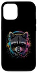 Coque pour iPhone 14 Pro Casque d'écoute musical raton laveur coloré - animal raton