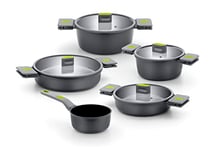 Bra Life - Batterie de cuisine 9 pièces en fonte d’aluminium 100 % recyclé, revêtement antiadhésif en céramique renforcée, sans PFOA ni PTFE, tous feux dont induction