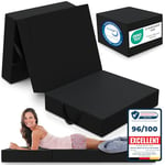 ELONEO Matelas Pliant, Matelas d'Appoint Pliable en 3 Parties, Mousse Extra Épaisse (15 cm), Lavable, Cube Intervertébral, Matelas Pliable, pour Adulte, 1 Personne (Noir, 75 x 195 x 15 cm)