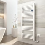 EMKE Seche Serviette Electrique 120x54 cm,600W, Radiateur Salle de Bain avec Contrôleur d'affichage numérique, Droit Sèche-Serviettes électrique (Blanc)