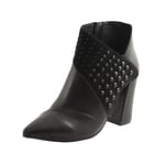 Bottines Femme Cafe'Noir à Pointe en Cuir Noir avec Clous appliqués. Fermeture éclair latérale. Talon Robuste de 10,5 cm. - Noir - Noir, 41 EU EU