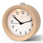 aboveClock RéVeil Matin à Piles, Reveil Bois Analogique de Voyage, Lumineux Silencieux sans Tic-Tac, Fonction Snooze, Horloge à Aiguilles Alarme Sonore Croissante, Bois Clair