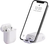 AirStand - Boitier AirPods avec Support de téléphone Invisible, Compatible avec Les AirPods séries 1 et 2, Coque Antichoc en TPU et PC avec Protection complète avec Mousqueton Porte-clés,Blanche