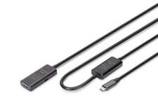 DIGITUS Câble d'extension USB actif - USB-A femelle vers USB-C mâle - 10 m - USB 3.2 Gen1-5 Gbit/s - Plug & Play - avec amplificateur de signal - Noir