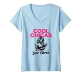 Womens Cool Chicas Leer Libros, Cute Book Reader Woman Library V-Neck T-Shirt