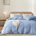 Gezu Housse de Couette 240x260 Bleu Clair Coton Adulte Parure de Lit Uni Coton 2 Personnes Couleur Unie Parure Housse Couette Coton 240 x 260 avec 2 Taie d'oreiller 65x65 cm Fermeture Éclair