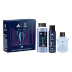 Le coffret adidas UEFA Goal comprenant une Eau de Toilette, un Gel Douche et un Déodorant Spray