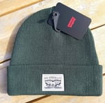 Genuine LEVI'S Army Green Cuff BEANIE Logo Hat Toque Winter Mens Womens Tags