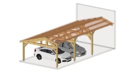 Charpente deux pentes faitage décalé adossé 600cmx950cm, bois DOUGLAS  (Carport - Auvent - Abri voiture), surface 57 m².