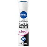 NIVEA Black & White Invisible Anti-Perspirant Spray (150ml), 72hr Anti-Sweat Women's Deodorant Spray, No Stains on Black and White Clothes