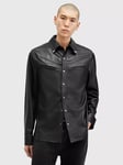 AllSaints Draven Metal Tip Collar Leather Shirt, Black