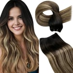 LaaVoo Extension Cheveux Naturel Tissage Balayage Marron 55cm Extension Tissage Cheveux Naturel Brun Foncé Blond Clair Ombre 100g Tissage Extension Cheveux Naturel Lisse Naturel Cheveux #1b/4/27