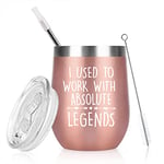 Livole Christmas Gifts for Women Men boss, Retirement Leaving Gifts for Colleagues, 12oz 350ml Vacuum Stainless Steel Wine Tumbler with Lid and Straw, I Used to Work with Absolute Legends, Rose Gold