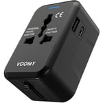 VOOMY Adaptateur Universel de Voyage, Adaptateur Prise Universelle pour 150+ Pays, International Prise Universelle avec 2 USB, Adapteur Voyage pour USA UK Australie Japon Italie Chine