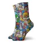 LREFON Chaussettes de Compression Su-per Mario Dessin animé Anime Chaussettes équipage drôle décontracté Unisexe Impression Cheville Sport Chaussette