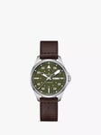 Hamilton H64635560 Men's Khaki Aviation Pilot Day Date Automatic Leather Strap Watch, Green/Brown