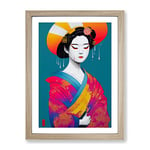 Paint Drip Geisha No.1 Framed Print for Living Room Bedroom Home Office Décor, Wall Art Picture Ready to Hang, Oak A3 Frame (34 x 46 cm)