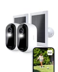 Arlo Essential 2 HD + 2 Panneau Solaire, Caméra de Surveillance WiFi Extérieure Sans Fil, Autonomie de 6 mois, Vision Nocturne Couleur, Audio Bidirectionnel, Essai Arlo Secure Inclus, 2 Caméras Blanc