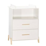 Commode à langer - Babyprice - Joy Naturel - 2 tiroirs - 1 niche - Blanc - Sur pieds en bois naturel