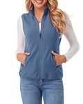 fuinloth Manteaux sans Manche Femme Chaud Polaire Zippé Gilet Veste pour Printemps Automne Hiver Bleu Cendré XS