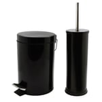 MATT BLACK FINISH  BATHROOM SMALL 3 LITRE PEDAL BIN TOILET BRUSH SET PACK OF 6