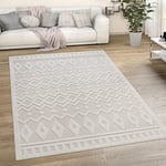 Paco Home Tapis Exterieur Terrasse Salon Cuisine Motif Scandinave Motif Ethnique Uni, Dimension:160 cm Rond, Couleur:Crème 3