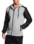 Urban Classics Men's Diamond Leather Imitation Sleeve Zip Hoody Sports, Multicoloured (gry/blk 119), S