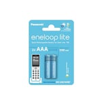 eneloop Lite, AAA/Micro, Rechargeable Battery, Pack of 2, Capacity of 550 mAh, Ready-to-Use Ni-MH Batteries, 3000 Recharge Cycles, Plastic Free Packaging, Lite, Blue, Ideal for Dect Phones