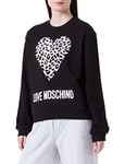 Love Moschino Women's Regular fit with Maxi animalier Heart and Logo. Sweatshirt, Black, 44