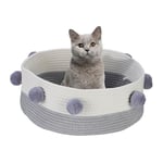 Relaxdays Cat Bed, Cotton Basket, Woven, Comfortable, Play Poms, House, Den, Pet, Nest, HxD 16.5 x 41 cm, Grey/White, 16.5 x 41 x 41 cm