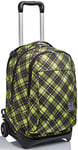 Invicta Rolling backpack, NEW Tech TARTAN Wheeled Book Bag, 3 in 1, Detachable Backpack + Trolley, for Teen, Girls&Boys, For School, Sport, Free Time, Laptop Sleeve, Italian Design, green