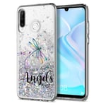 Anreixx Coque en silicone pour Huawei P30 Lite, motif libellule mignonne avec paillettes scintillantes et sable mouvant et coussin en TPU souple