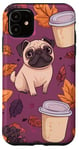 Coque pour iPhone 11 Carlin floral violet avec feuilles d'automne et latte à la citrouille et aux épices