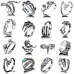 16 st Vintage Öppna Grodringar Set Knuckle Stacking Rings Söta Djur Orm Ring Klo Biker Coola Goth Ringar