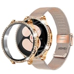 För samsung galaxy watch 4 5 6 band + case 40mm 44mm mesh Rostfritt stål rem bling case Skärmskydd i härdat glas rose gold set galaxy watch 4 40mm