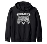 Zebra Print Gamer Video Game Controller Boys Girls Kids Zip Hoodie