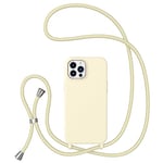 ZTOFERA Crossbody Lanyard Case for iPhone 14 Pro Max, Liquid Silicone Protective Phone Case with Adjustable Strap Neck Cord Necklace Girls Women Soft Cover for iPhone 14 Pro Max, Beige