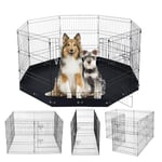 VEVOR Parc pour Chien 160x160x76 cm Enclos Chat Chiot Pliable 8 Panneaux, Clôture d'exercice en Métal avec Porte, Tapis en Tissu Oxford 600D, pour Petits Animaux de Compagnie, Intérieur, Extérieur