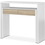 Pegane - Table console extensible convertible en bureau coloris blanc et chêne - Hauteur 88 x longueur 99 x Profondeur 36-70 cm