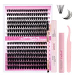 Fadlash Cluster Lashes Kit 0.07 D Curl 60+80D Mix8-16mm Natural Individual Eyelashes DIY Lash Extension Kit With Eyebrow Brush Eyelash Bond And Seal With Lash Adhesive Remover And Tweezers