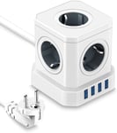 Multiprise Cube 5 Prises avec 4 USB Ports, 9-en-1 Rallonge Multiprise 2M, Charge Rapide 16A 4000W, Multi Bloc Prise pour PC/Téléphone/Ordinateur Portable/Haut-Parleur/TV, Blanc