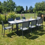 Salon de jardin FIRENZE extensible en textilène gris 8 places - aluminium anthracite - Happy Garden