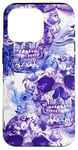 Coque pour iPhone 16 Pro Aquarelle violette ethnique horreur bleu feu flamme crâne