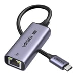 Sovitin Ethernet-verkkokortti, Ugreen CM6481, USB-C, RJ45, 2.5 G., harmaa