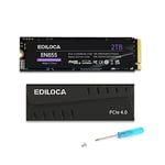 Ediloca EN855 SSD de Jeu Interne avec dissipateur Thermique 2 to PCIe Gen4, NVMe M.2 2280, jusqu'à 7400 Mo/s, Disque SSD, configure Le Cache DRAM, Compatible avec PS5 et PC