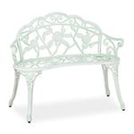 Relaxdays Banc de Jardin, 2 sièges, Roses, terrasse, Balcon, Aluminium et Fonte, Antique, 78 x 98 x 55,5 cm, Blanc/Vert