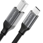 3,0m USB C Câble D'imprimante (pour Imprimante, Scanner, MIDI) USB-C vers USB-B Câble Tressé + Connecteur Métallique pour Epson HP Samsung Canon Brother iPhone 16 15 Tablet PC MacBook