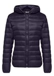 Wantdo Femme Veste en Duvet Manteau Matelassé à Capuche Léger Compressible Veste Coupe-Vent Isolée de Montagne à Capuche Mince Veste d'Extérieur Courte,Violet Foncé A,L