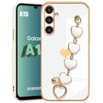 Fodral till Samsung Galaxy A55 5G - Vit - Stötsäker silikon med hjärtrem, pläteringsstil med kärleksmönster